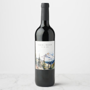 Ski Mountain Telluride Colorado Watercolor Wedding Wine Label
