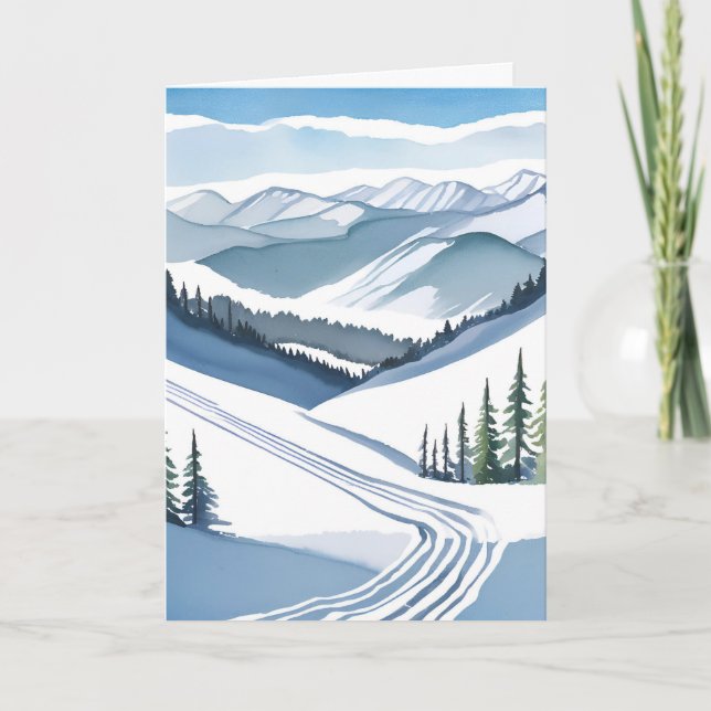Ski Mountain Watercolor Card (Front)