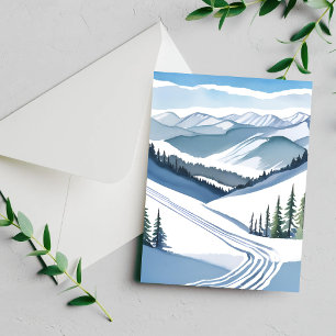 Ski Mountain Watercolor Holiday Card