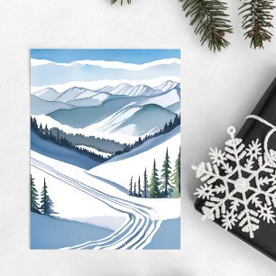 Ski Mountain Watercolor Holiday Card