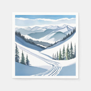 Ski Mountain Watercolor Napkin
