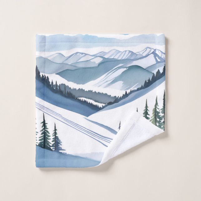 Ski Mountain Watercolor Wash Cloth (Wash Cloth)