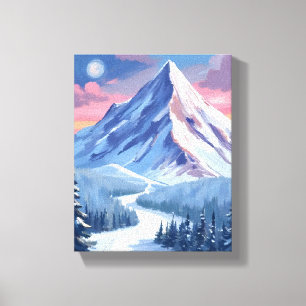 Ski Mountain Winter Nature Landscape Painting Canvas Print