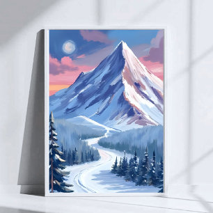 Ski Mountain Winter Nature Landscape Painting Poster
