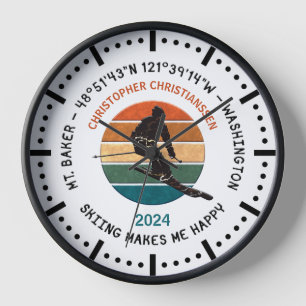 Ski Mt. Baker, Washington - Man Skier, Black Text Clock