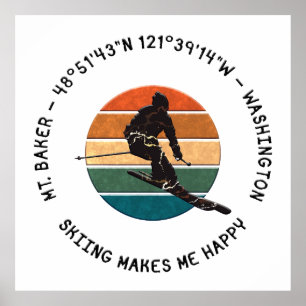 Ski Mt. Baker, Washington - Man Skier, Black Text Poster