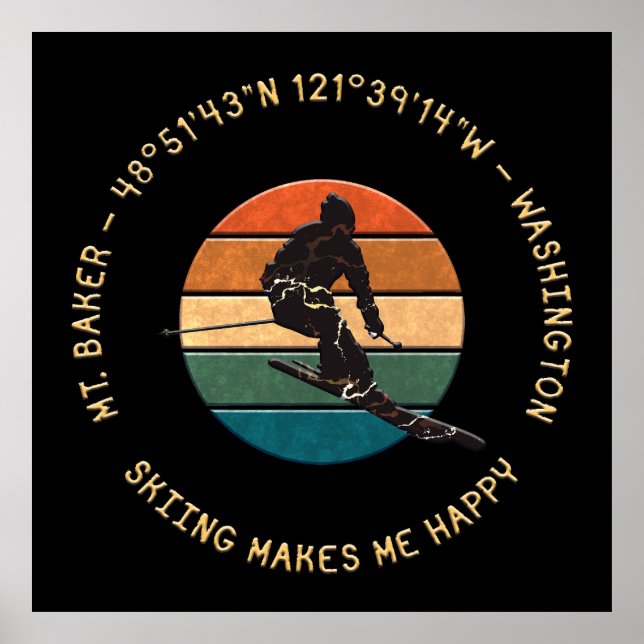 Ski Mt. Baker, Washington - Man Skier, Yellow Text Poster (Front)