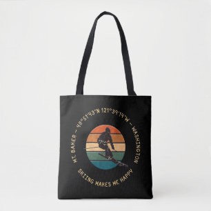 Ski Mt. Baker, Washington - Man Skier, Yellow Text Tote Bag