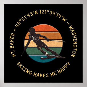 Ski Mt. Baker, Washington - Woman Skier On Dark Poster