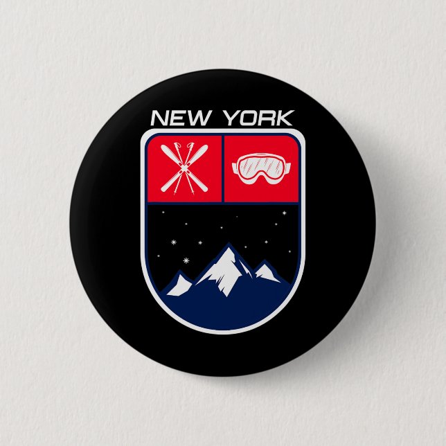 Ski New York Mountain Skiing Trail Skier Goggle Po 2 Inch Round Button (Front)