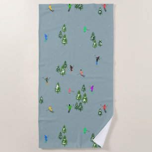  Ski Opening Christmas Skiing Holiday Skiers Blue  Beach Towel