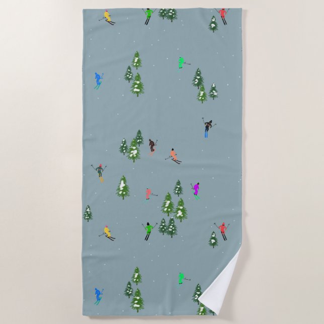  Ski Opening Christmas Skiing Holiday Skiers Blue  Beach Towel (Front)