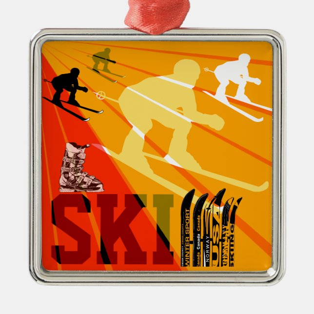 Ski Ornament Orange Red (Front)