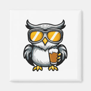 Ski Owl With Beer Apres Ski Comic  Magnet