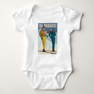 Ski Paradise Vintage  Print Baby Bodysuit