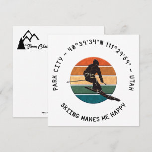 Ski Park City, Utah - Man Skier, Black Text Holiday Card