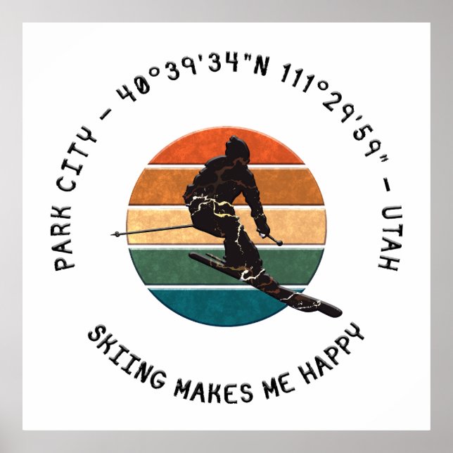 Ski Park City, Utah - Man Skier, Black Text Poster (Front)