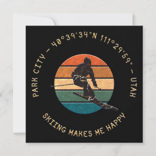 Ski Park City, Utah - Man Skier Golden Text Holiday Card