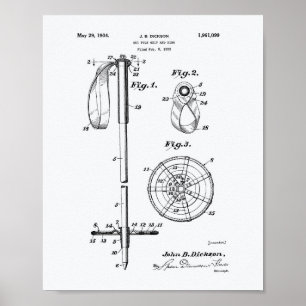 Ski Pole 1966 Patent Art White Paper Poster