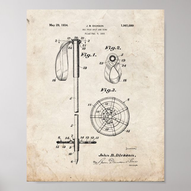 Ski Pole Grip And Ring Patent - Old Look Poster (Front)