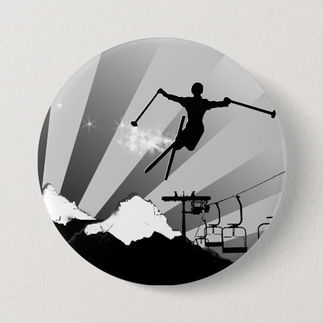 ski powder trail 3 inch round button (Front)
