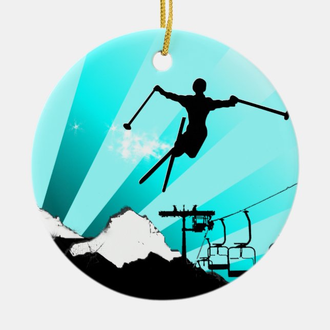 ski powder trail ceramic ornament (Front)