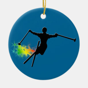 ski powder trail ceramic ornament