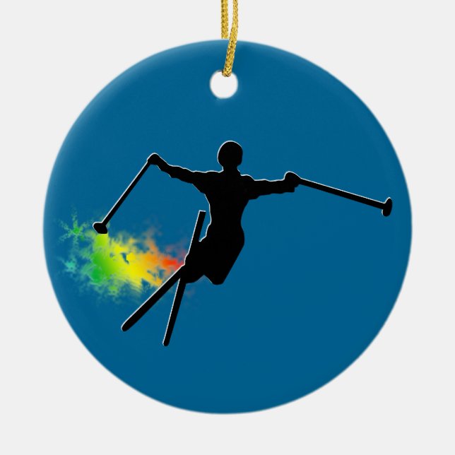 ski powder trail ceramic ornament (Front)