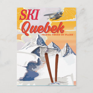 Ski Quebec vintage vacation poster. Postcard