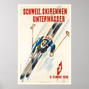 Ski Races St. Gallen Switzerland Vintage Ski Poster
