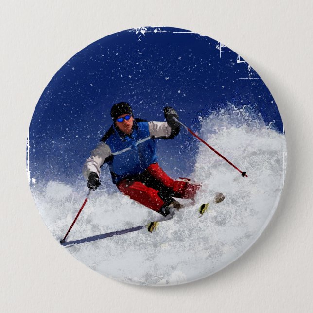 Ski Racing Down the Mountain 4 Inch Round Button (Front)