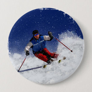 Ski Racing Down the Mountain 4 Inch Round Button