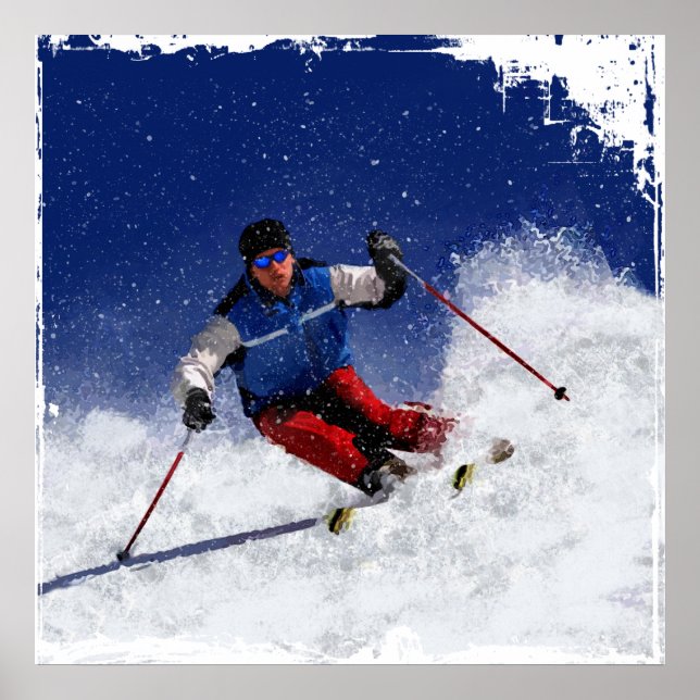 Ski Racing Down the Mountain Poster (Front)