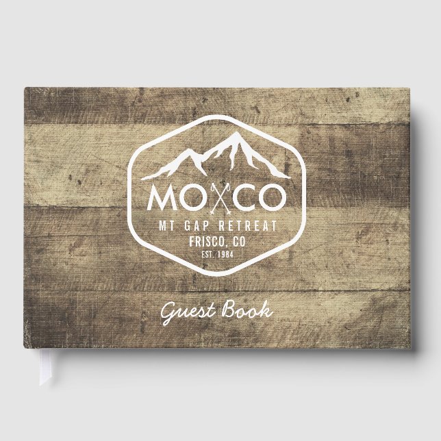 Ski Rental House Rustic Wood Custom Mountain Guest Book (Front)