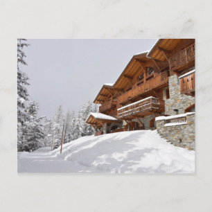 Ski resort chalet postcard