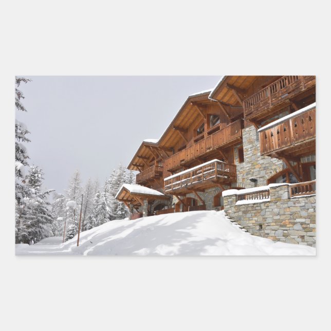 Ski resort chalet rectangular sticker (Front)