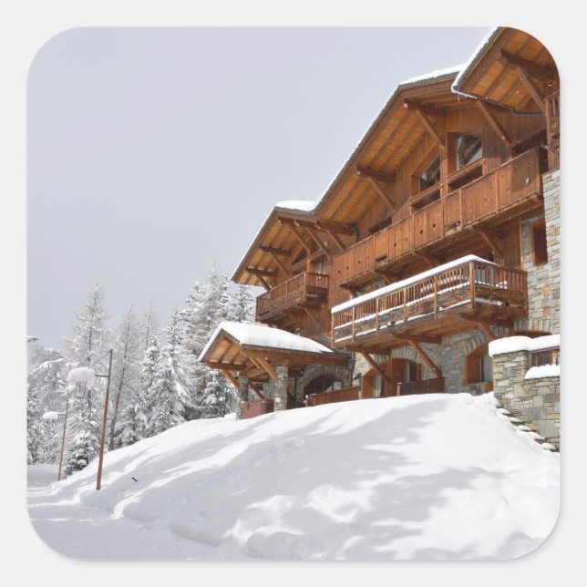 Ski resort chalet square sticker (Front)