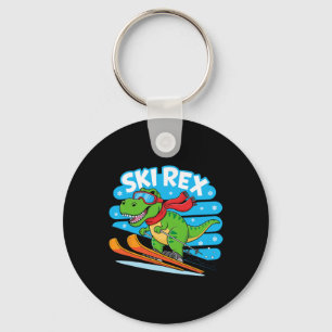 Ski Rex Funny Skiing Dinosaur Winter Sports Design Keychain
