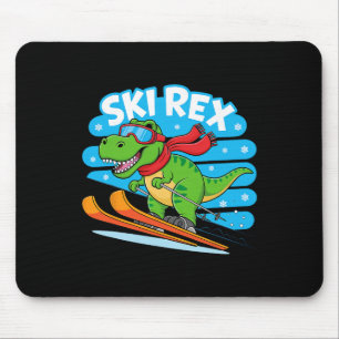 Ski Rex Funny Skiing Dinosaur Winter Sports Design Mouse Pad
