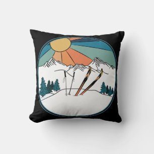 Ski Scene Powder To The People Throw Pillow