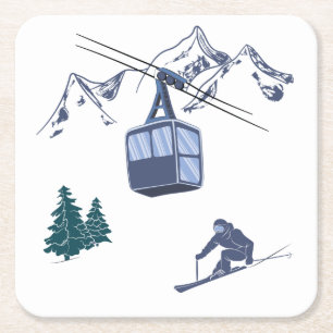 Ski Scene Winter Sports Square Paper Coaster