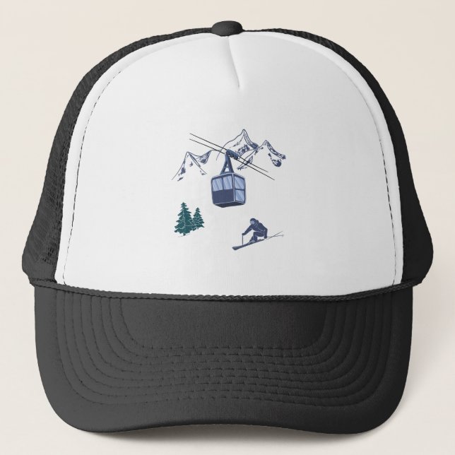Ski Scene Winter Sports Trucker Hat (Front)