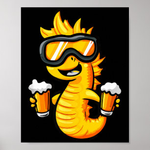 Ski seahorse with beer _ apres ski comic poster