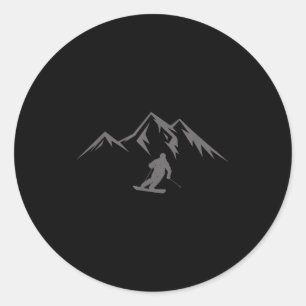 Ski shirt snow mountain winter skiing skier classic round sticker
