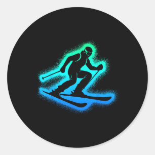 Ski Skier Kids Men Boys Skiing  Classic Round Sticker