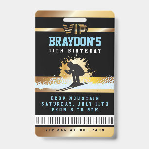 SKI SKIER MOUNTAIN Birthday ALL ACCESS Gold Pass Badge