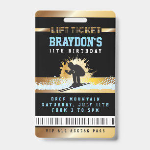 SKI SKIER MOUNTAIN Birthday ALL ACCESS Lift Ticket Badge