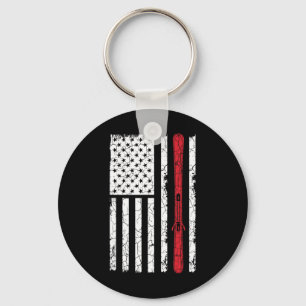 Ski Skiier American Flag Skiing Usa Gift Keychain