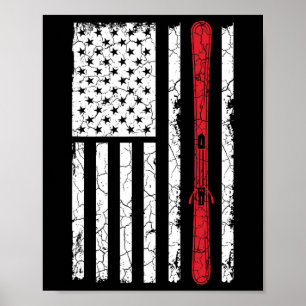 Ski Skiier American Flag Skiing Usa Gift Poster