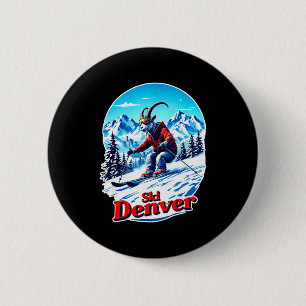 Ski skiing adventure goat in denver mountains 2 inch round button